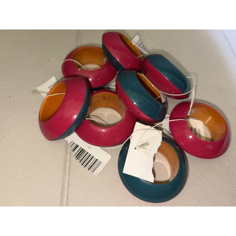 Vintage Retro Napkin Ring Holders Colorful Two Tone Green Pink Brown 80s 90s